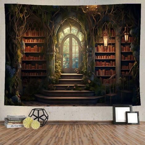Vintage library palace wall tapestry 200 x 150 cm for medieval library door, study, wall tapestry for bedroom, living room, dormitory, decoration (1/5)
