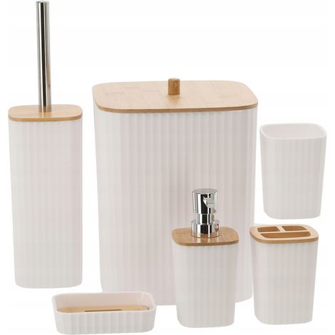 Set bagno 6 elementi quadrati bianco + bambù CHM (1/3)