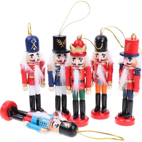 Casse-Noisette Soldat - Bois Naturel - Pour Arbre De Noël Et Intérieur - Hauteur 12 Cm - Lot De 6 (1/5)