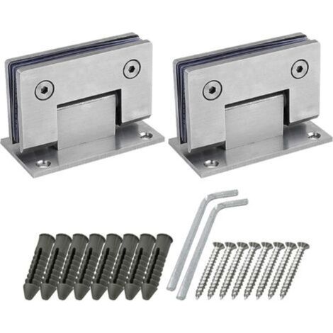 Set of 2 90° shower door hinges – 4 mm stainless steel – Max load 64.9 kg – For 8-10 mm glass – Screws and anchors included (1/5)