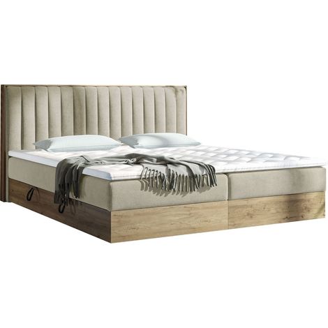 Cama continental ComfiDream Odelra, Roble dorado + Soro 21, Continental, Doble, 180x200, Tapiz, Somieres, 188x212x103cm