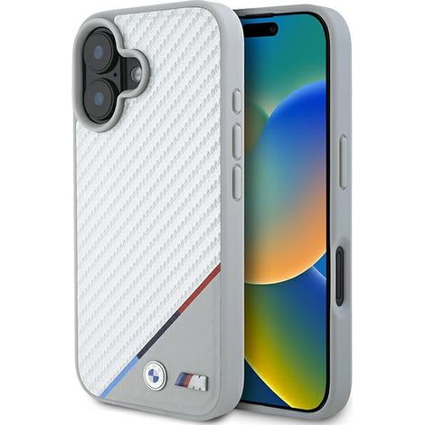 BMW BMHMP16S23PUDTS iPhone 16 6.1" gris/gris funda rígida M Carbon Tricolor Line MagSafe (1/5)
