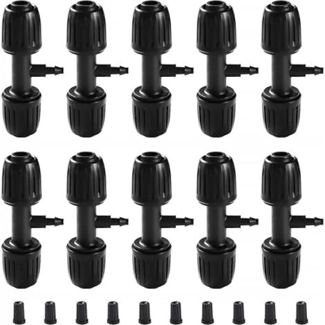 10 Pièces Connecteur de Tuyau en T Barbelé, 3-Voies Raccord de Tuyau D'Irrigation pour Tube 13/16 mm à 4/7 mm, Connecteur d'Irrigation Goutte à Goutte à 3-Voies pour Jardin, Pelouse (Noir)