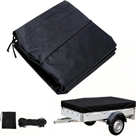 Bâche de remorque, 140 x 115 cm (bord 10 cm), tissu Oxford 600D, noir, extra indéchirable et imperméable, bâche plate avec corde d'extension et coins renforcés, bâche robuste (1/5)