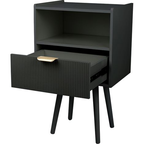 Nachttische mit Schubladen,Nachtschrank mit Beinen,Nachttisch, Nachtkommode, 42x30x65cm,Schwarz (1/5)