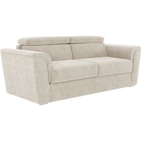 Divano letto 4 posti express in tessuto testurizzato beige Rete a doghe larghe 160 cm Materasso 22 cm memory foam - RIZORA (1/5)