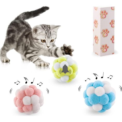 3 Pcs Balle en Peluche pour Chat, Jouet L'interaction avec Les Animaux de Compagnie Jouets Chaton Le Jeu,La Décompression l'exercice