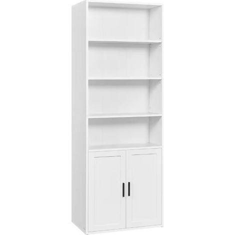 Orion91 vertical bookcase with 6 shelves and doors, cloud white mdf 24 x 60 x 175 cm, modern design for living room or office, features adjustable shelves and a max load of 10 kg per shelf, perfect fo (1/5)