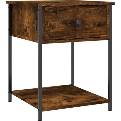 Mesita de noche con cajón y estante 44 x 45 x 58 cm madera de ingeniería marrón y hierro DEC033650 (1/5)