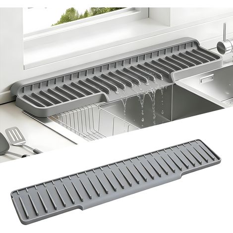 Tapis Evier Cuisine Silicone, Tapis de Robinet, Gris 50x10cm (1/5)