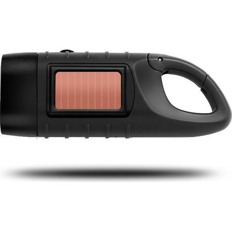 Lampe torche LED d'urgence à manivelle, lampe torche dynamo rechargeable avec mousqueton, mini lampe torche à manivelle et panneau solaire, pour les activités de plein air, le camping et les pannes de (1/5)