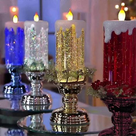 Bougies de Noël LED, décorations de Noël, bougies LED sans flamme, rechargeables par USB, à changement de couleur, étanches, rotatives, bougies sans flamme clignotantes. (1/5)