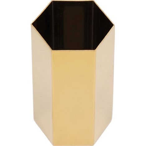 Porte-stylo hexagonal doré, vase décoratif en acier inoxydable, rangement de bureau style scandinave, 6 faces (1/5)