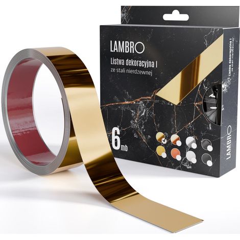 Ilcom dekorativer Streifen I autodesiva aus rostfreiem Stahl 38 mm x 6000 mm x 0,35  - Gold poliert