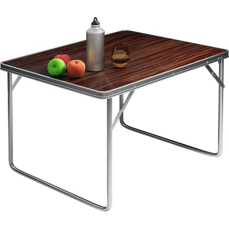 Foldable aluminium camping table 80x60cm wood look