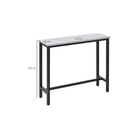Table haute de bar blanche et noire en acier aspect marbre avec pieds réglables pour cuisine, salon et salle à manger (1/5)