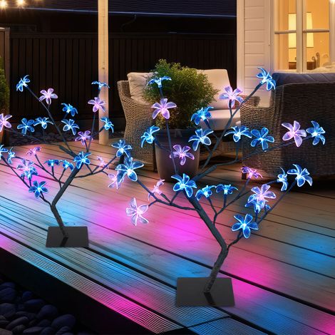 Solarlampen für Außen Garten Deko Solarleuchte Außenbereich Stecklampe im Baum Design, Erdspieß Blüten Baum, LED, H 60 cm, 2er Set