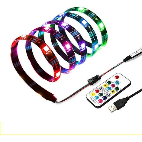 Bande LED USB de 200 cm aux couleurs de l'arc-en-ciel avec télécommande RF pour rétroéclairage TV et décoration intérieure DIY pour salle de jeux