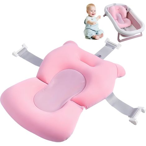 Tappetino da bagno per neonati: seggiolino da bagno per neonati e bambini con cintura di sicurezza - Cuscino da bagno per neonati e lattanti - Vaschetta da bagno per bambini da 0 a 18 mesi (rosa) (1/5)