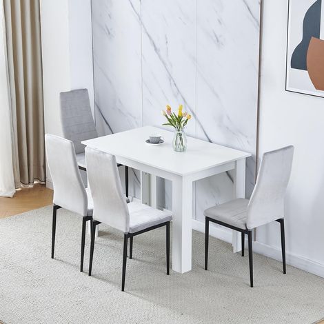 Dining Room Set, White Dining Table with Chairs, Table and Chairs for Living Room Home Kitchen (Table with 4 Chairs, Grey Flannel) (1/5)