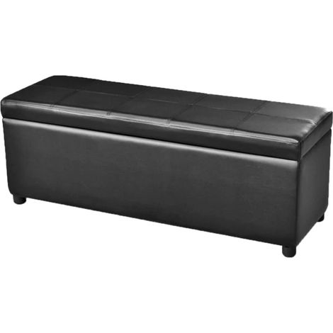 Banquette coffre capitonnée similicuir noir Mandai 118cm (1/5)