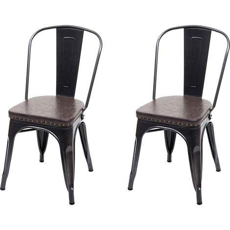 2x sillas cocina comedor estilo industrial metal negro y sintético marrón CDS04457 (1/5)