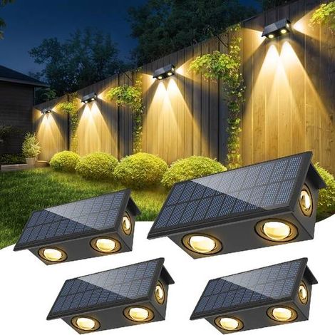 Applique Murale Solaire 4pcs - 4 LED, Extérieur, Étanche, Éclairage Jardin, Terrasse, Mur (1/5)