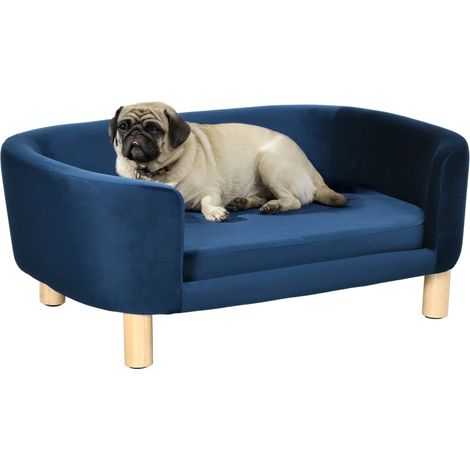 Sofa pour petit chien bleu avec pieds en bois housse lavable et coussin démontable 86x55x33 cm idéal confort chien (1/5)