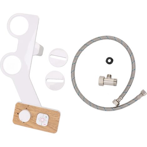 Lunette de WC bidet avec raccord cuivre 7/8, bouton bois grain, double buse pour hygiène et toilette intime (1/5)