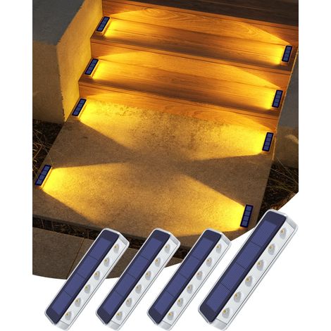 Lampe Solaire Exterieur Jardin, Lot de 4 Eclairage Escalier Exterieur IP68 Étanche, Blanc Chaud LED Lampe Solaire pour Jardin, Chemin, Escalier, Allée, Patios, Sol