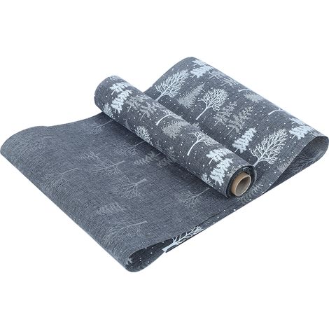Chemin de table gris imprimé en polyester pour Noël, idéal pour les fêtes et banquets à la maison. Modèle C. Sapin de Noël. (1/5)