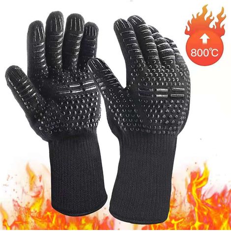 Gants de cuisine noirs résistants à la chaleur jusqu'à 800 °C, universels, antidérapants et résistants à la chaleur. (1/5)