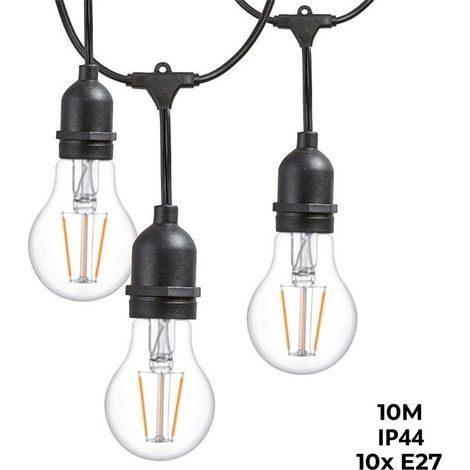Guirlande lumineuse extérieur 10 mètres, IP44, 10 douilles E27, pour éclairage extérieur abrité (1/5)