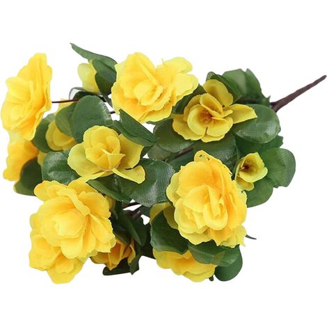 Begonia Artificielle - Fleur Jaune - Feuillage Vert - Pour Décoration Intérieure Et Extérieure - Bouquet Unique (1/4)