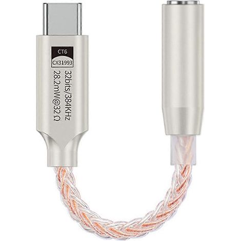 Adaptateur audio USB Type-C vers prise casque HiFi 32 bits/384 kHz avec convertisseur numérique-analogique haute résolution et sortie casque. (1/4)