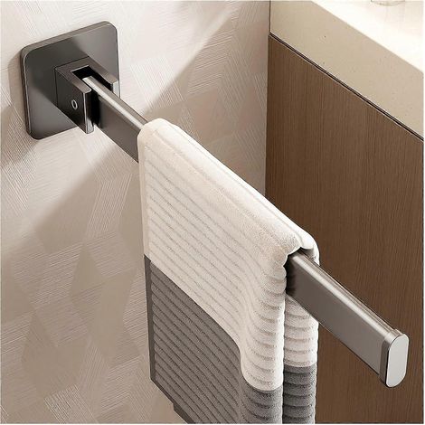 Porte-serviettes mural pivotant pliable en aluminium barre à 1 bras 90° pour salle de bain gris minimaliste antirouille (1/5)