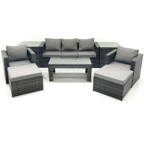 Fimous 7 places Salon de jardin Ensemble de canapés en rotin avec Table basse 2 Fauteuil 2 Grand tabourets 2 Tables d'appoint Gris foncé mixte (1/5)