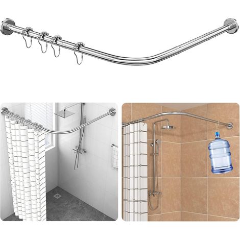 Tringle à Rideau de Douche Réglable en Forme de L en Métal Inoxydable, Extensible Angle Barre De Douche 70-100 × 70-100 cm, Installation Percée, Pour Salle de Bain, Magasin De Vêtements, Espace Privé (1/5)