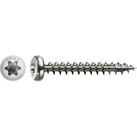 SPAX Vis en acier inoxydable, 4 x 30 mm, 200 pièces, filetage complet, tête demi-ronde, T-STAR plus T20, 4CUT - 0207000400303 (1/10)