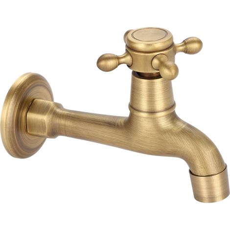 GROOFOO Wall Mounted Vintage Solid Brass Faucet Single Cold Water Tape for Kitchen Sink Mop Pool (Long) (1/5)