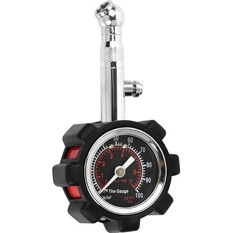 Manómetro de presión de neumáticos, 7 bares 100 psi, manómetro de presión de neumáticos con esfera grande de 1,5 pulgadas, manómetro mecánico profesional para motocicletas y automóviles. (1/5)