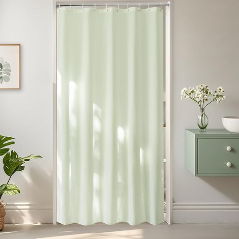 Rideau de douche, 150 x 200 cm, vert crème, imperméable, anti-moisissure, tissu fin, lavable, avec 10 anneaux (1/5)