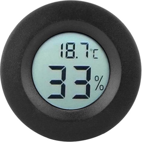 Mini-Runddisplay mit integriertem digitalem LCD-Thermometer, Hygrometer und Temperaturanzeige für den Innenbereich (Schwarz)