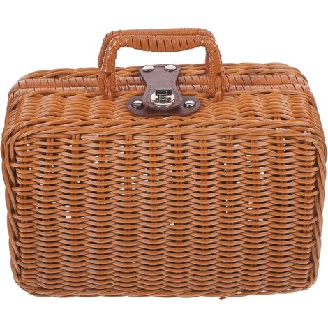 Coffre de rangement rétro tressé à la main, valise imitation rotin, facile à nettoyer 22 x 17 x 11 cm (1/5)