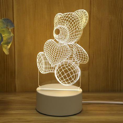 Veilleuse 3D pour Enfants,Illusion Nuit Lumiere Lampe de Chevet, 3 Couleurs de Nuit pour Chambre Enfant anniversaire Enfants Noël Cadeau, Ours d'amour