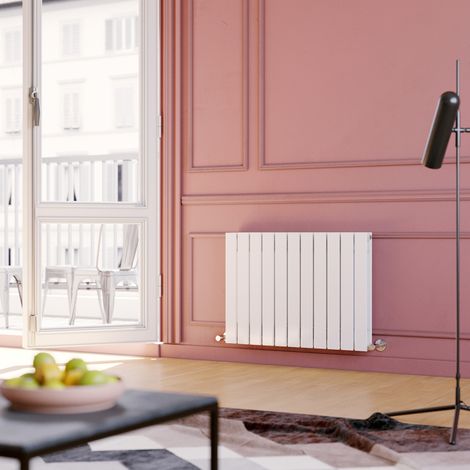ELEGANT 600 x 836 mm White Designer Rads Horizontal Double Flat Panel Bathroom Radiator Heater + Chrome Thermostatic Radiator Valves (1/5)