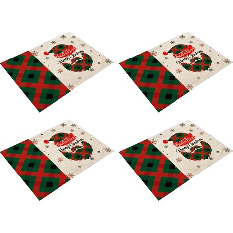 Set De 4 Sous-Plats Hiver - Motif Flocons Et Cerfs - Polyester Écologique - Anti-Dérapant Et Résistant À La Chaleur - Pour Table De Cuisine Ou Salle À Manger - 4 Pièces (1/5)