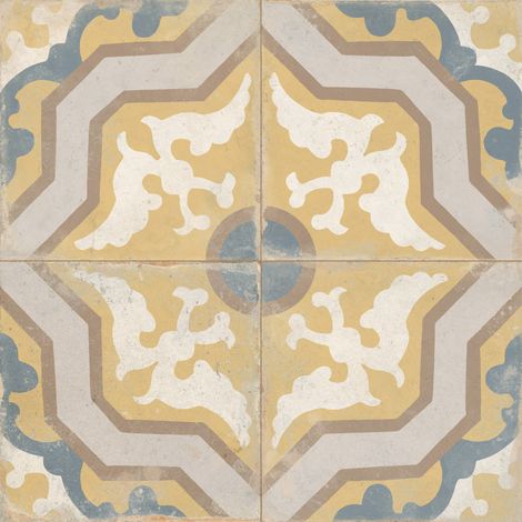Carrelage Vintage effet Carreau ciment Moutarde 22,3x22,3x0,9 cm Virelia - Sol et mur intérieur (vendu par carton de 0,65 m²) - RO'MA CARRELAGE