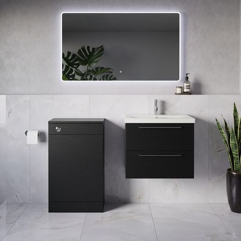 Napoli 390 Nero Oak 1100mm Wall Mounted 2 Drawer Vanity Unit and Toilet Suite with Glide Basin - 1100mm - Chrome 320mm HandleWithout Kingston Toilet Pan