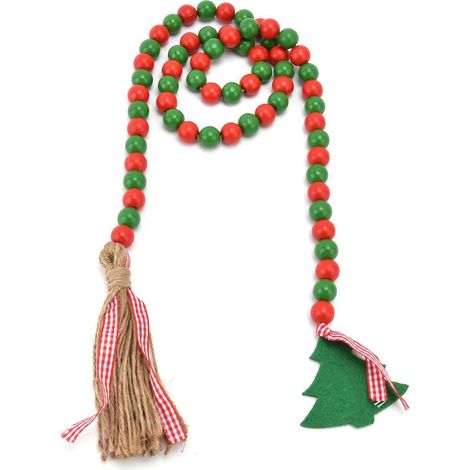 Guirlande de Perles en Bois Tassel Rouge Vert pour Décoration de Noël et Fêtes (1/5)